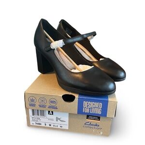 Clarks Bayla Nora Women's Leather Black Maryjane Shoes Size 9 Wide NIB